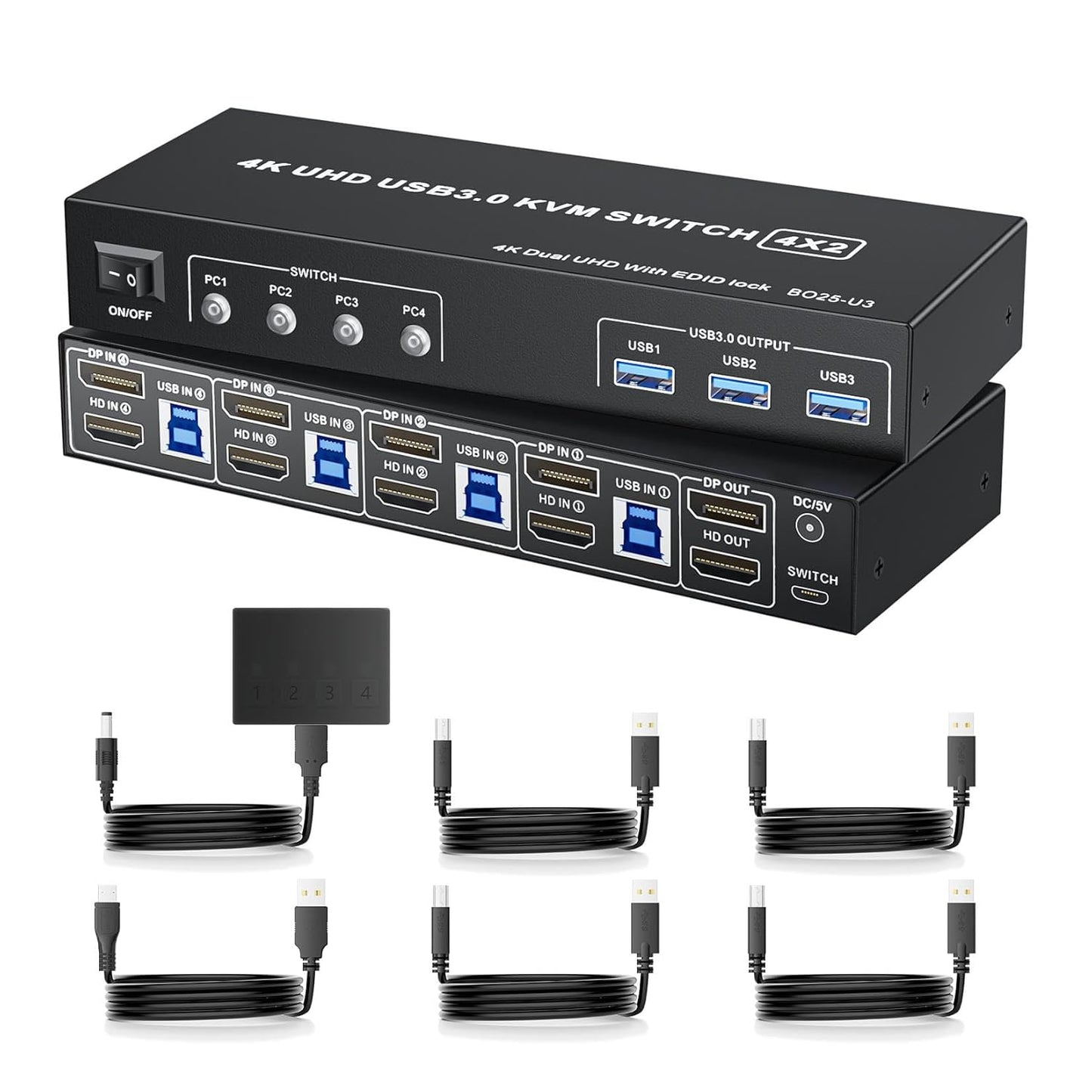 DisplayPort KVM Switch Box for 4 Computers with Dual Monitors