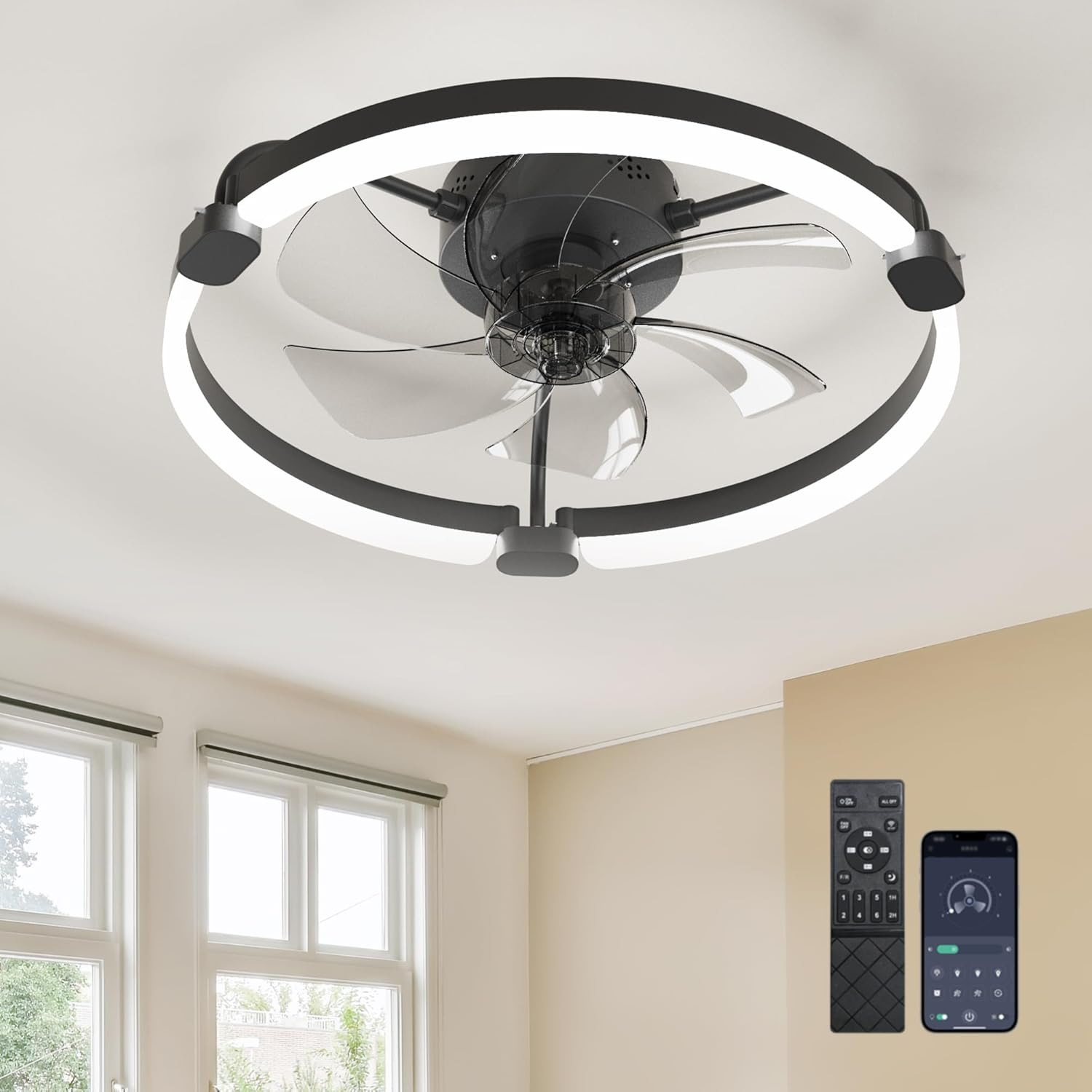 Ensenior 20ft' Low Profile Ceiling Fan with Lights and Remote Control