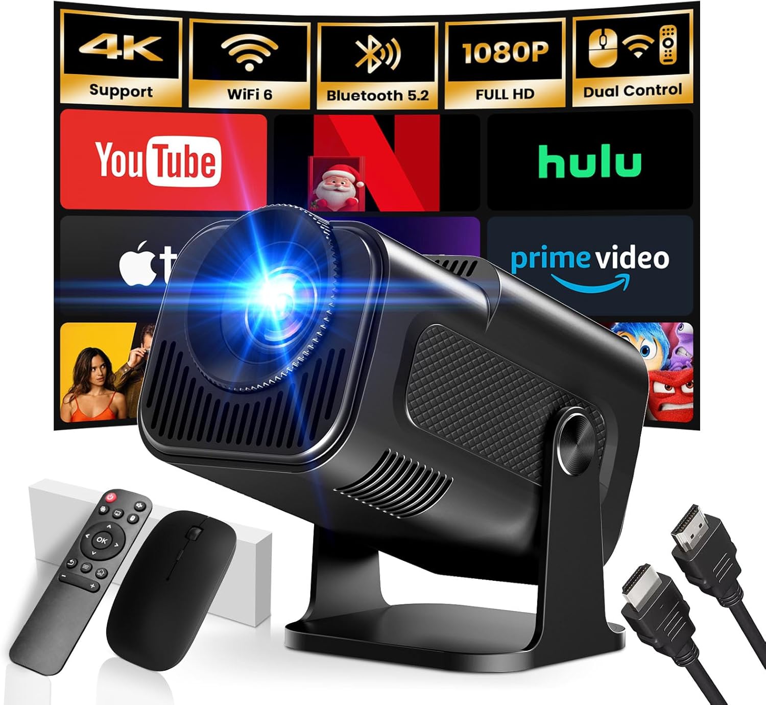 Gaimoo Mini Projector 1080P FHD 4K Support with WiFi & Bluetooth