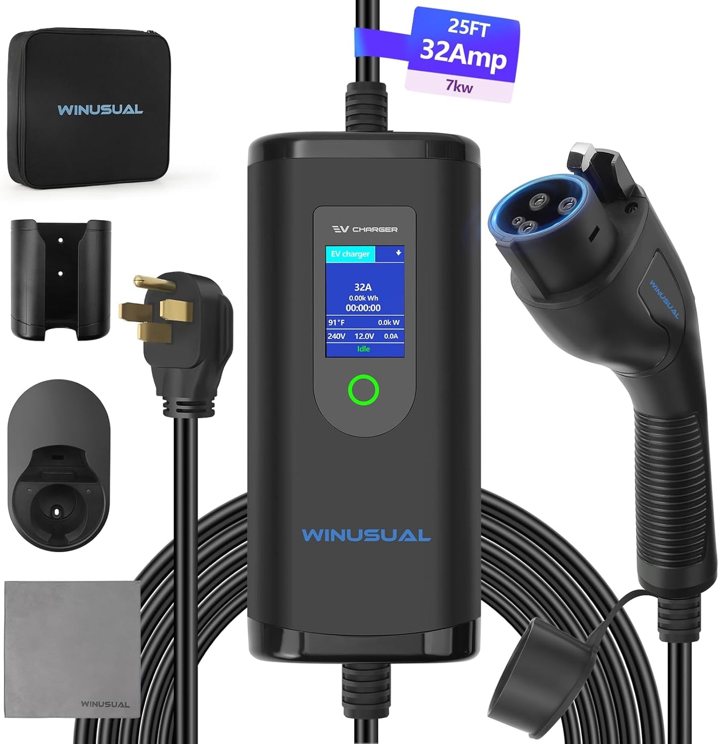 Portable Level 2 EV Charger with 25FT Cable for Home and Travel