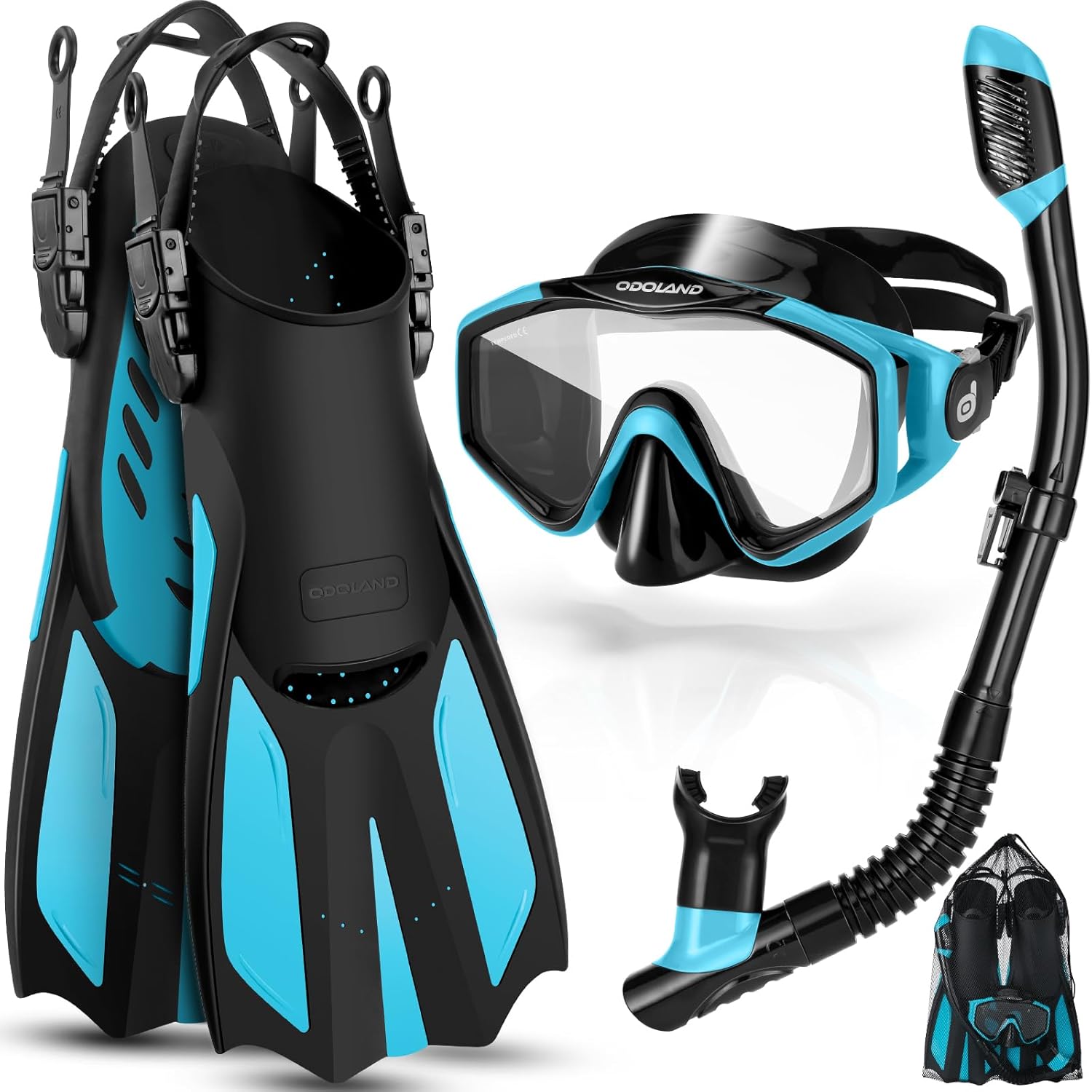 Odoland Snorkel Set for Adults with Dry Top Diving Mask and Fins