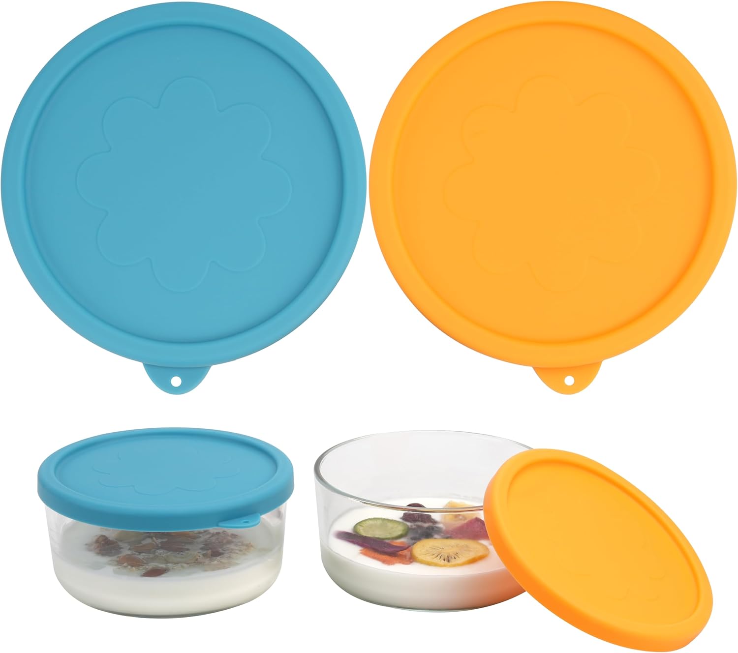 Reusable Silicone Lids 2-Pack for 1-Quart Glass Yogurt Containers by Purekra
