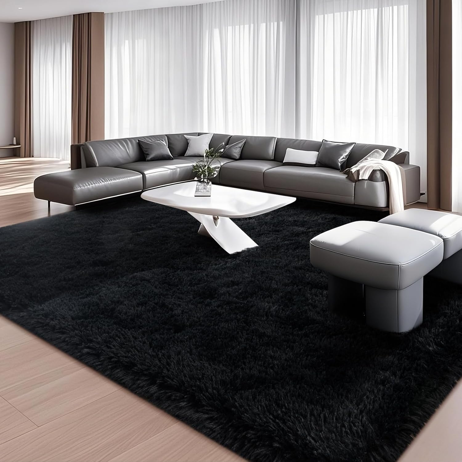 8x10 Black Machine Washable Large Area Rugs for Cozy Living