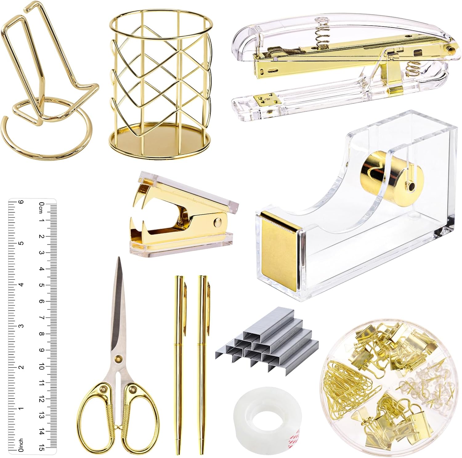 Gold Office Supplies Set - Stylish Desk Essentials