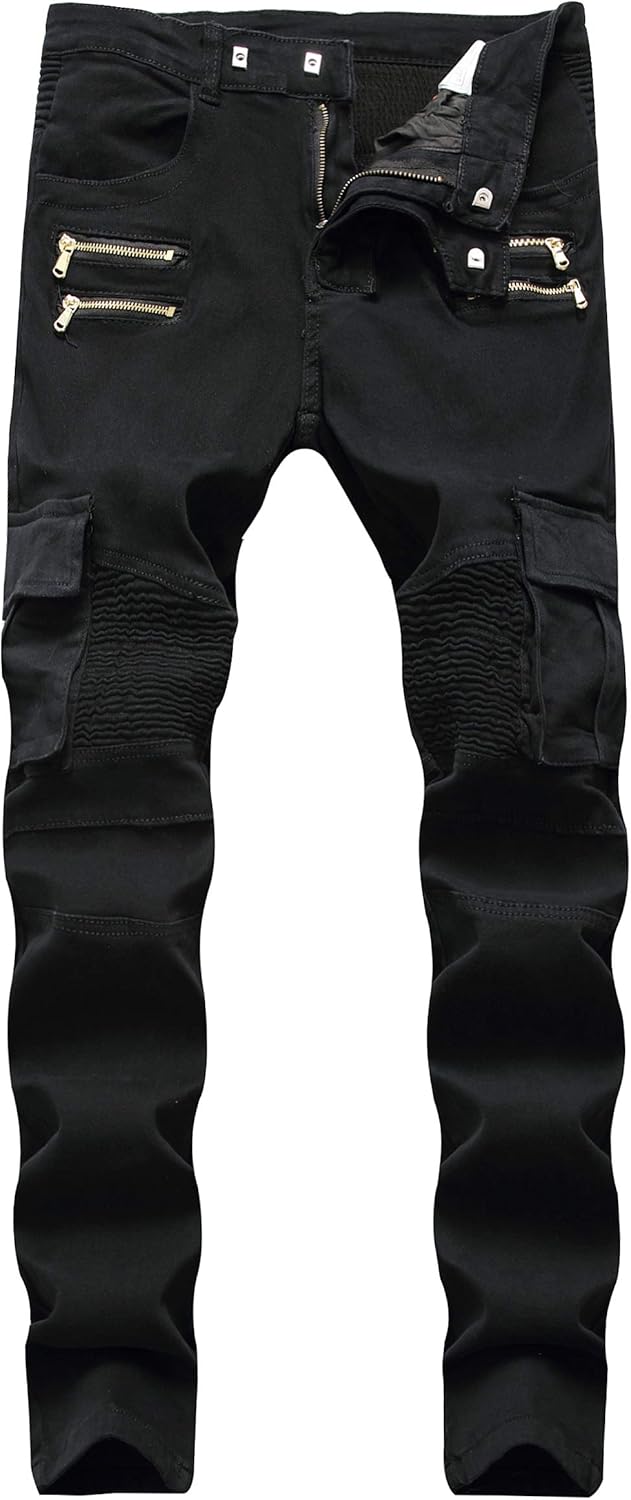 Men Ripped Jeans Slim Fit Straight Leg Denim Pants with Holes