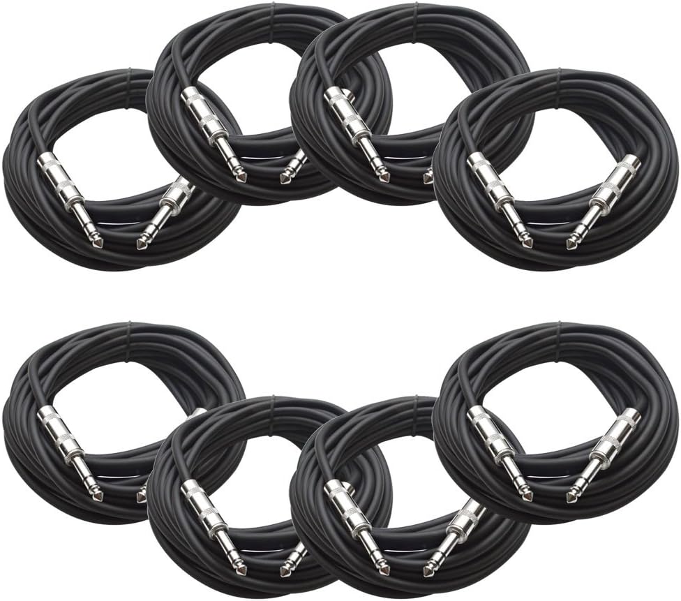 Seismic Audio SATRX-25 8 Pack of 25ft TRS to TRS Patch Cables