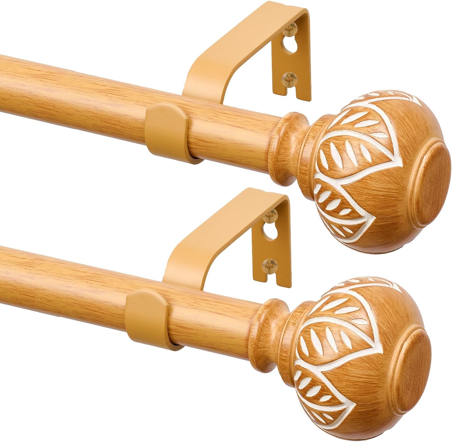 ASHLEYRIVER 2 Pack Heavy Duty Wood Curtain Rods, 72-144 Length, 1 Diameter, Decorative Finials