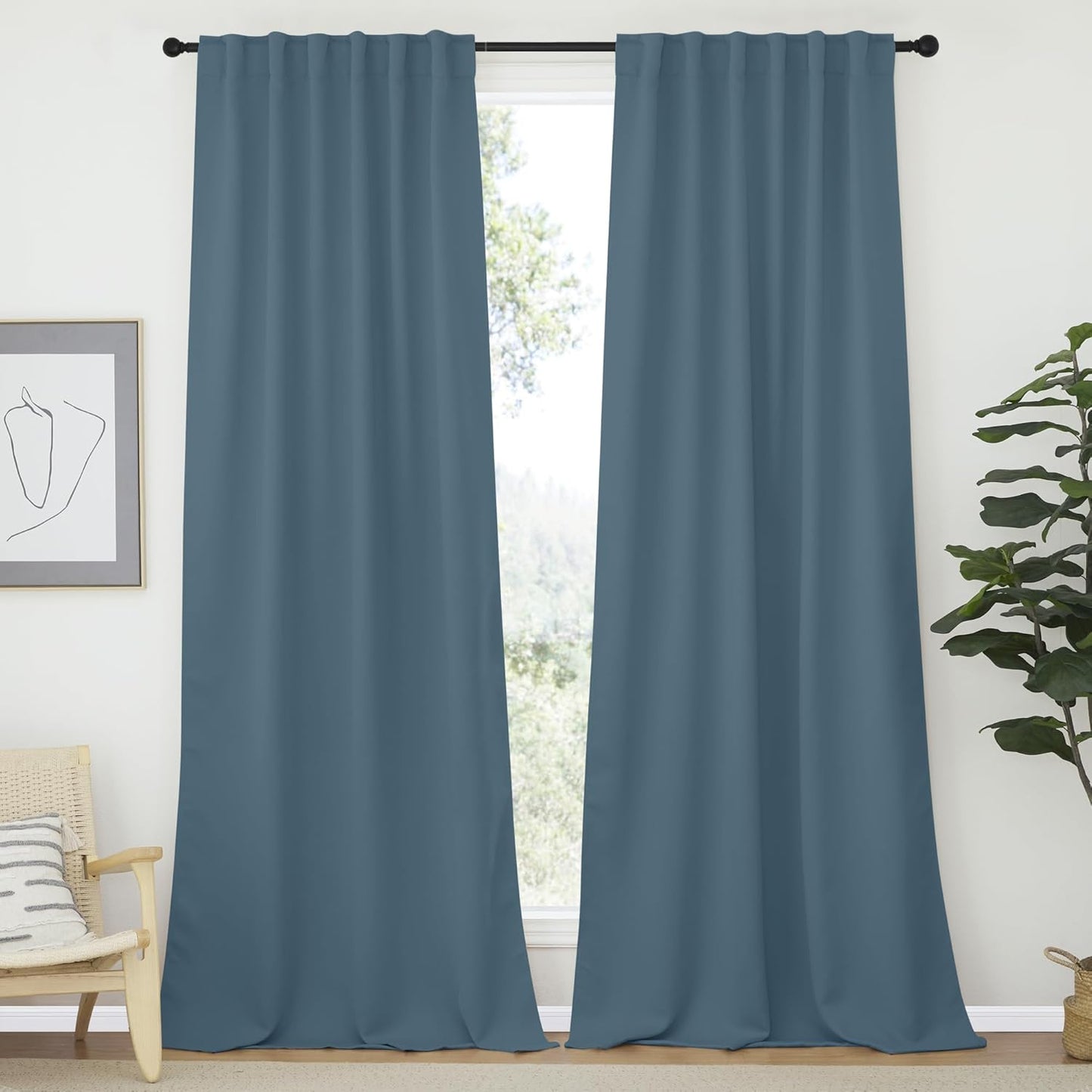 NICETOWN Smoky Blue Blackout Curtain Panels for Energy Saving