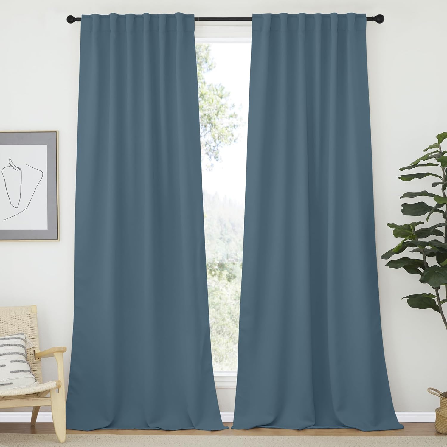 NICETOWN Smoky Blue Blackout Curtain Panels for Energy Saving