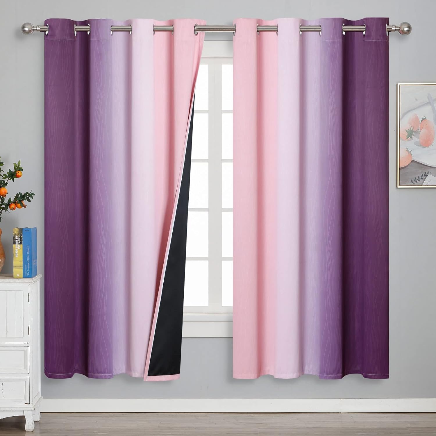 Ombre Pink and Purple Blackout Curtains for Bedroom and Living Room
