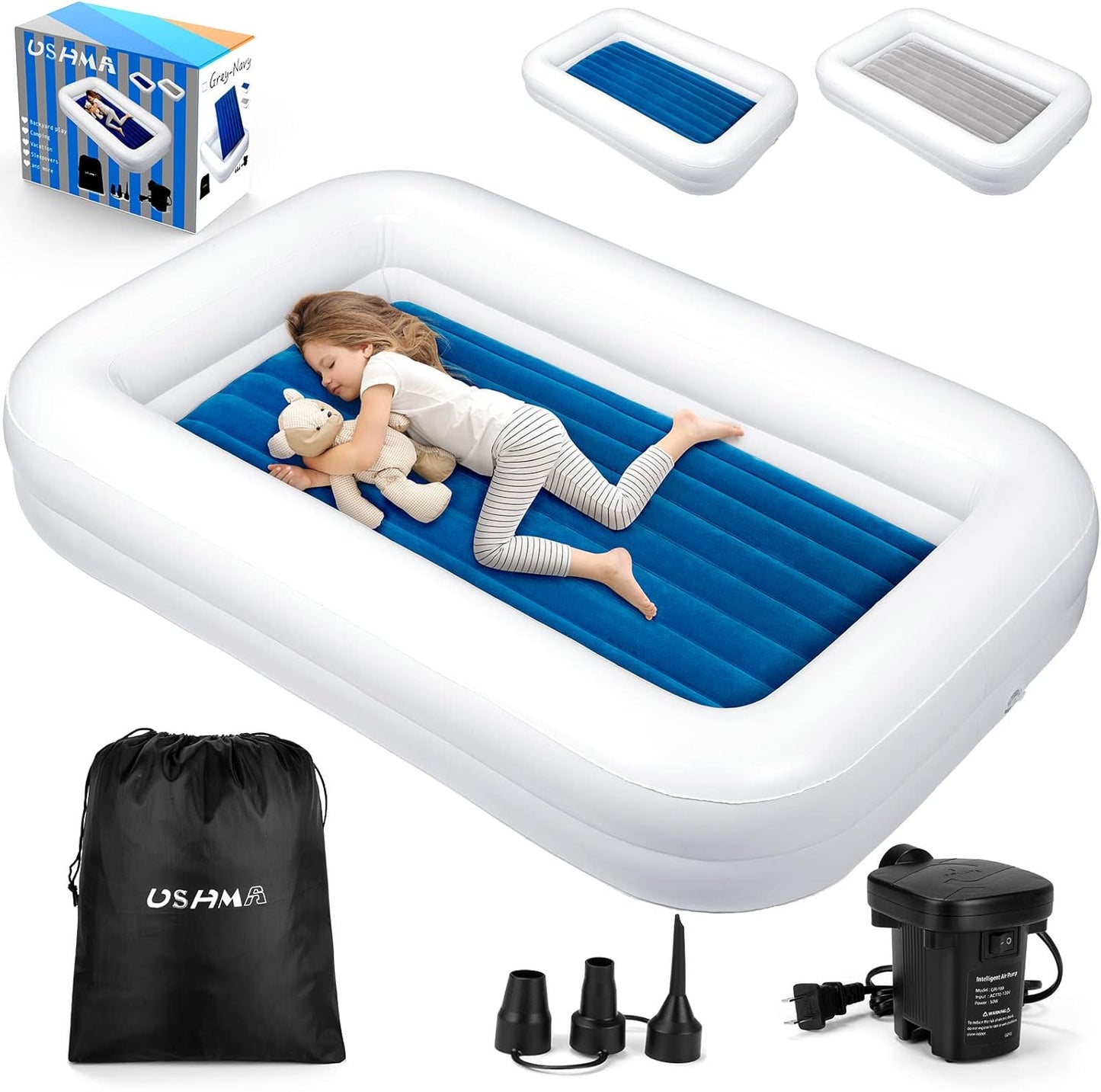Inflatable Toddler Bed with Deep Guard Rails for Travel