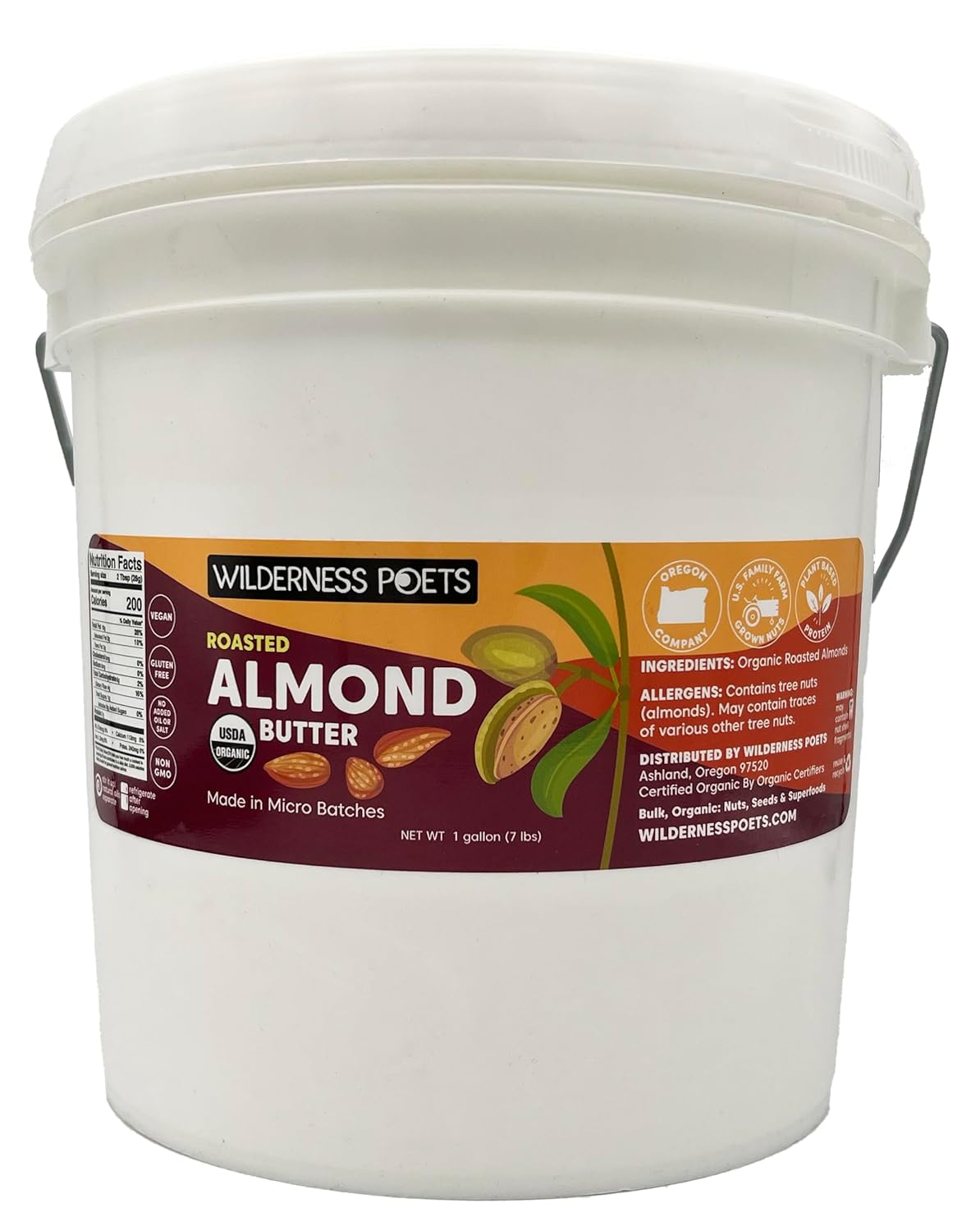 Organic Roasted Almond Butter - Smooth, Creamy, No Salt, 7 lb