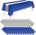 Blue and Silver Tablecloth and Runner Set - 24 Pack for Parties