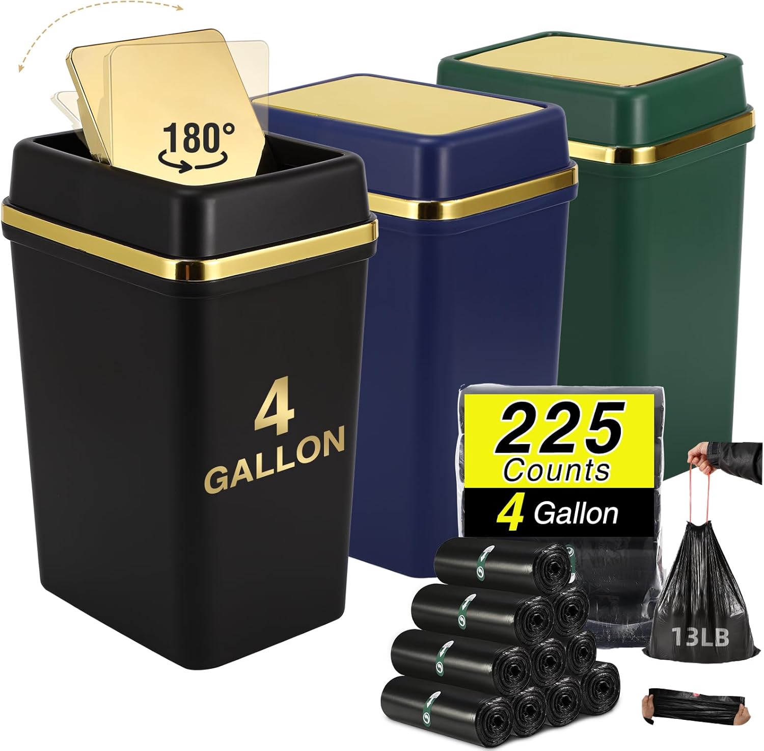 Bathroom Trash Can with Lid - 4 Gallon Small Trash Can