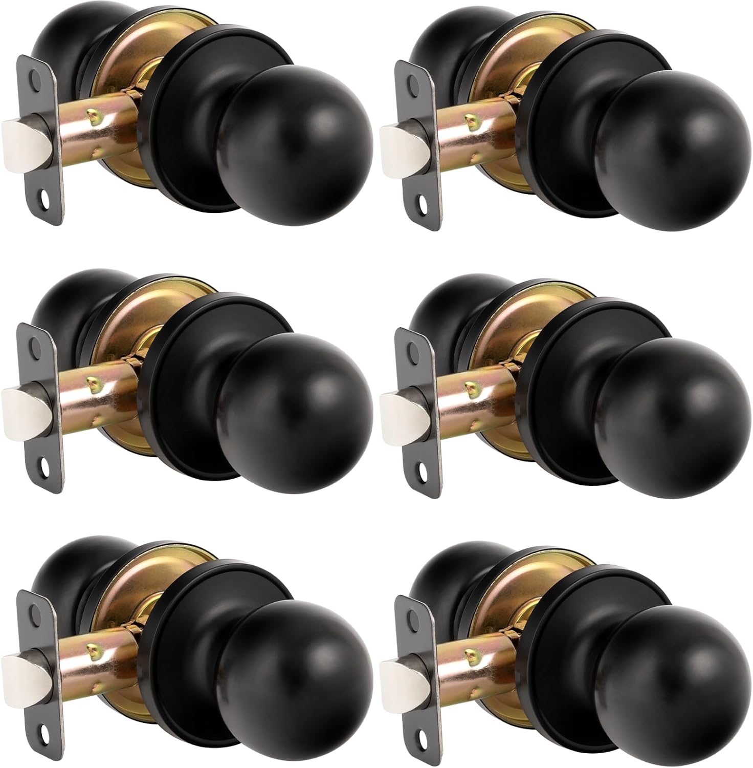HOSOM 6 Pack Matte Black Door Knobs for Interior Doors