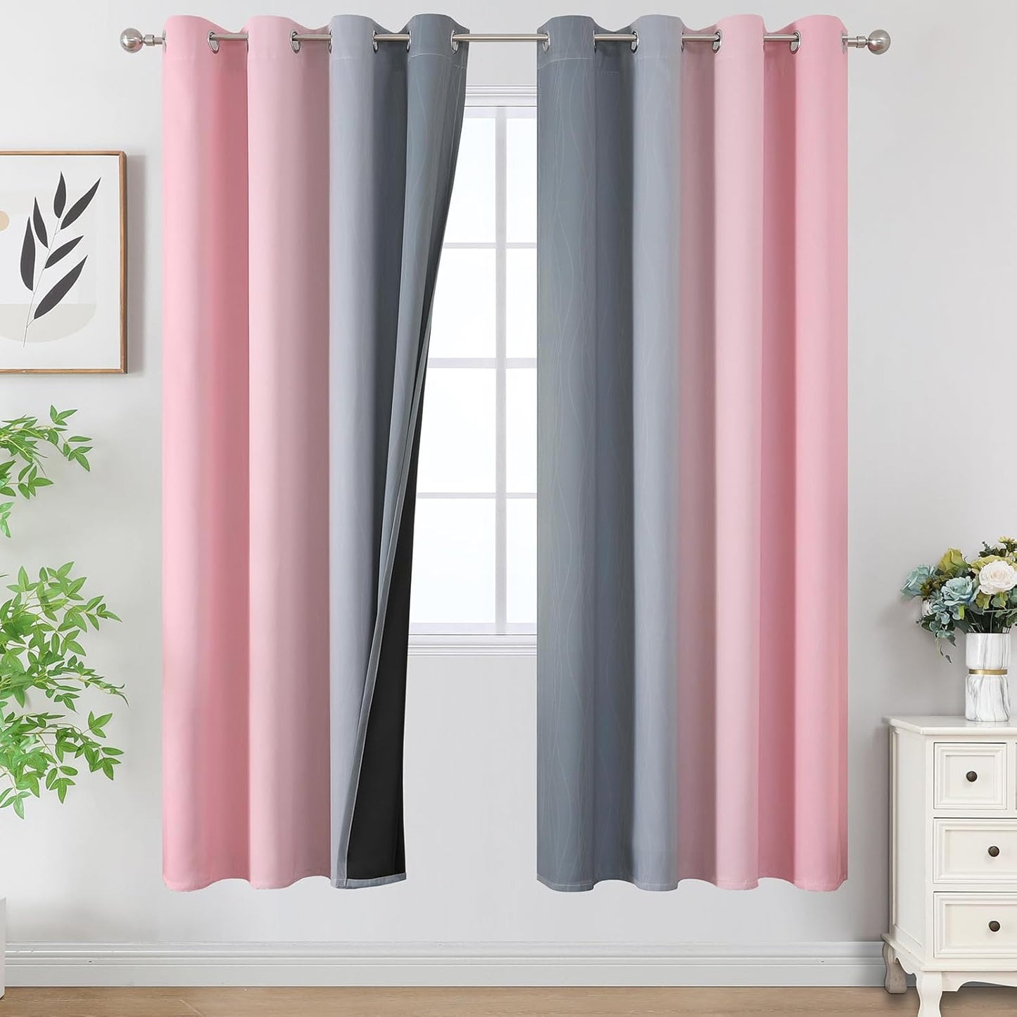 Ombre Grey and Pink Blackout Curtains for Full Room Darkening