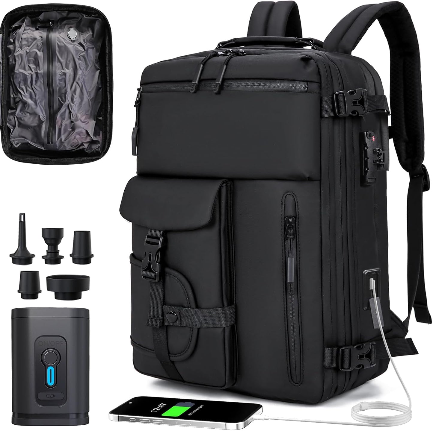 Travel Backpack for Women and Men with USB Ports and Pumps