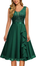 Women's Vintage V-Neck Sequin Formal A-Line Dress - Knee Length