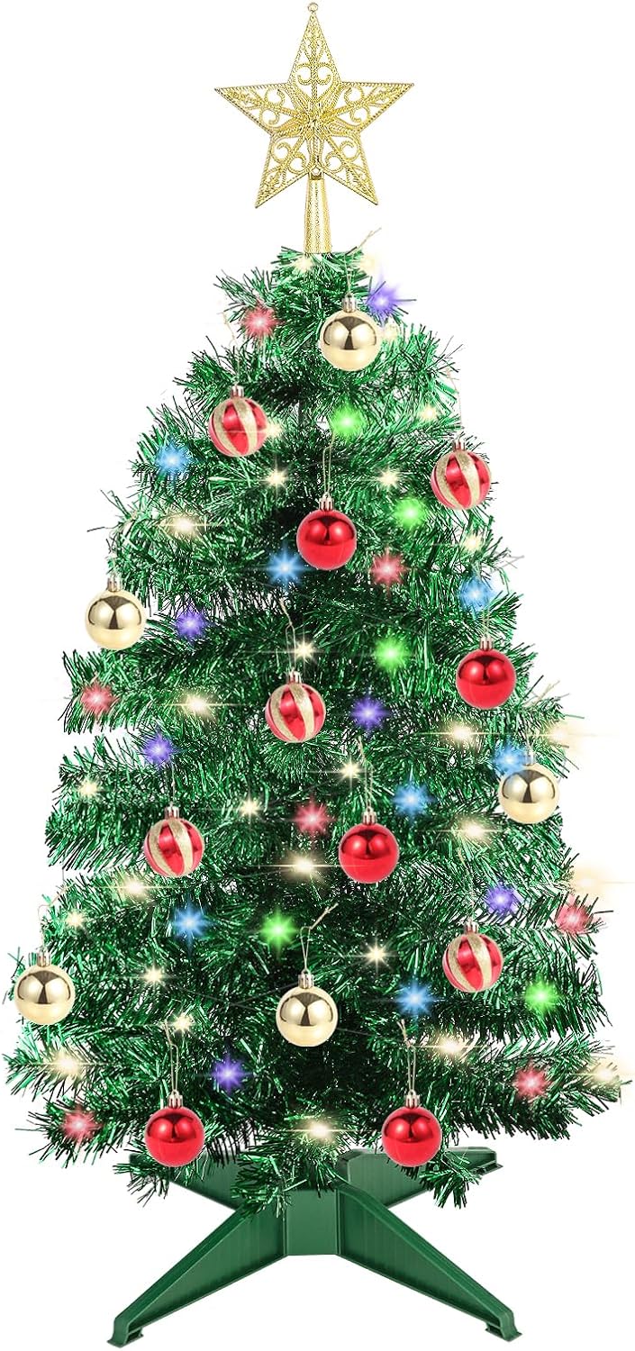 3Ft Christmas Tree with Lights and 15 Ornaments for Festive Cheer