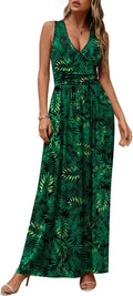 CATHY Women's Sleeveless Deep V Neck Beach Waist Maxi Dress