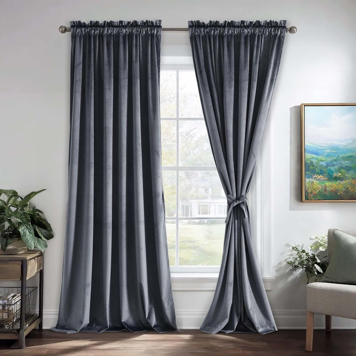 JIUZHEN Dark Grey Velvet Curtains for Living Room and Bedroom