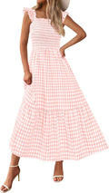 PRETTYGARDEN Gingham Smocked Midi Dress - Flowy Summer Essential