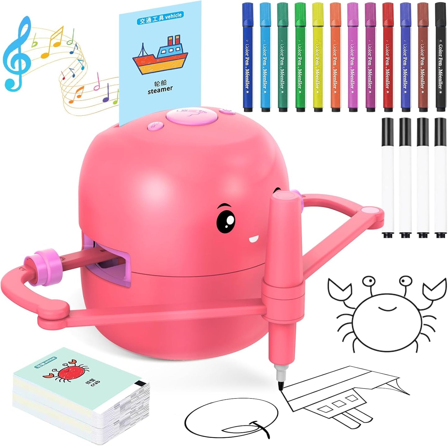 Drawing Robot for Kids with 150 Learning Cards and 17 Pens