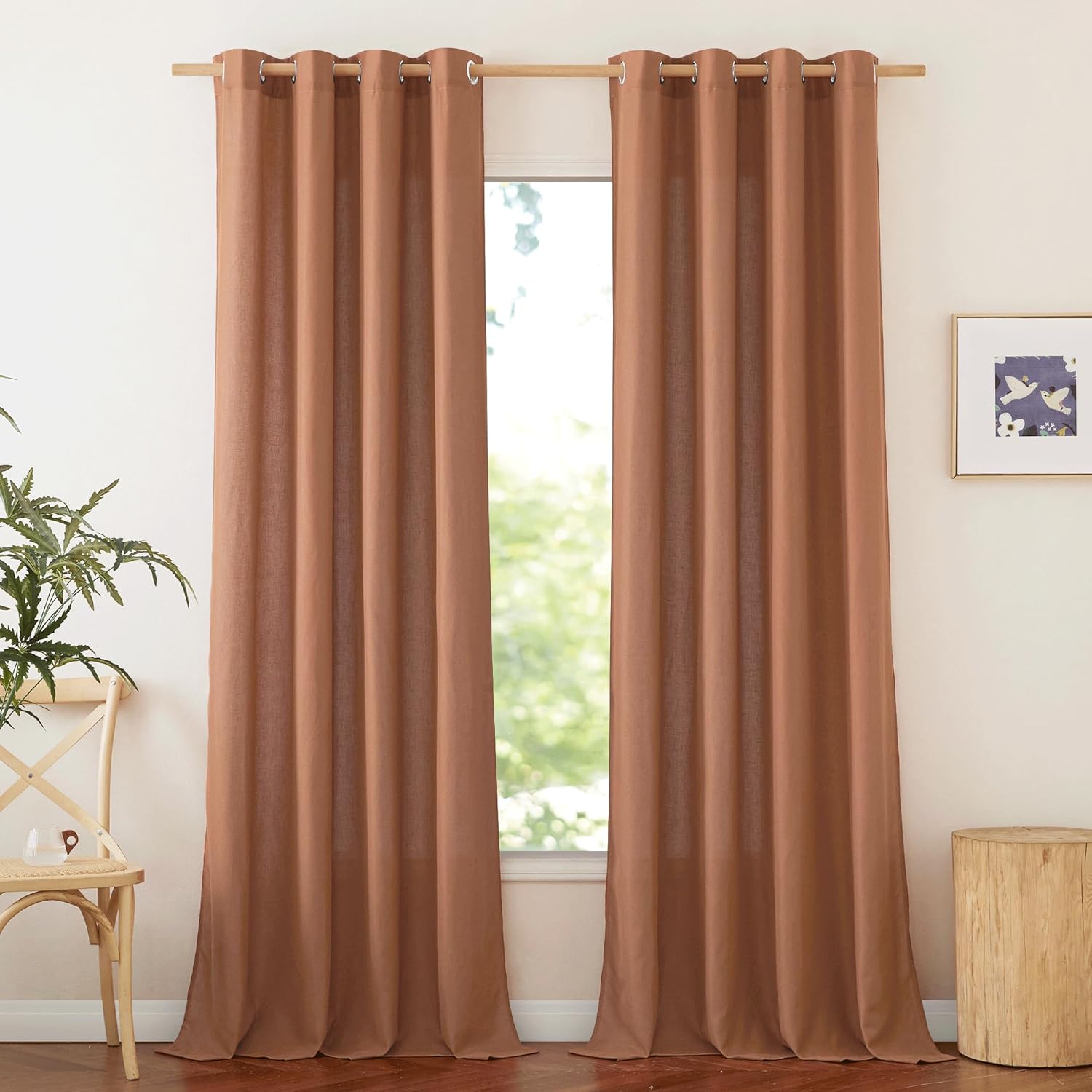 NICETOWN Caramel Linen Curtains for Kitchen and Bathroom Use