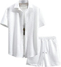 GORGLITTER Men's Waffle Knit Button Down Shirt and Shorts Set Shein