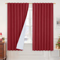 100% Blackout Linen Curtains 63 in Length - Red Pair for Full Room