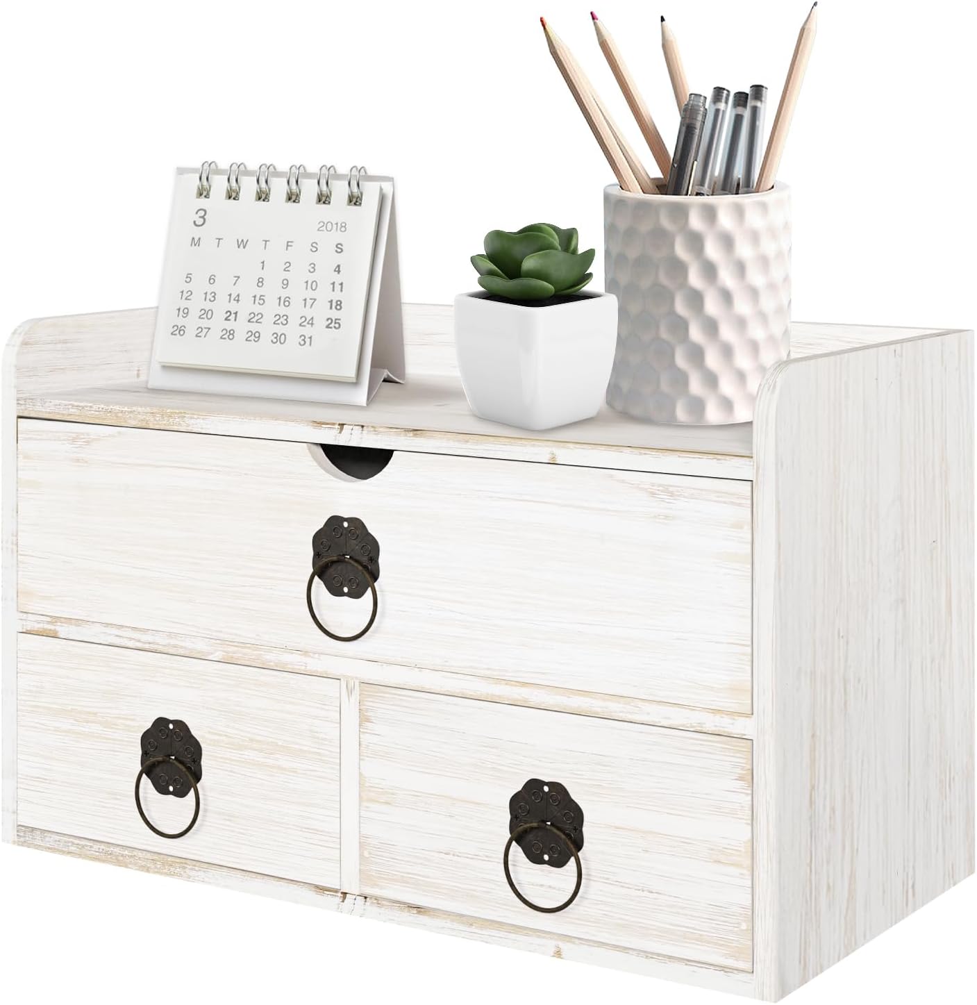 Wood Desk Organizer with Drawer for Home Office Supplies