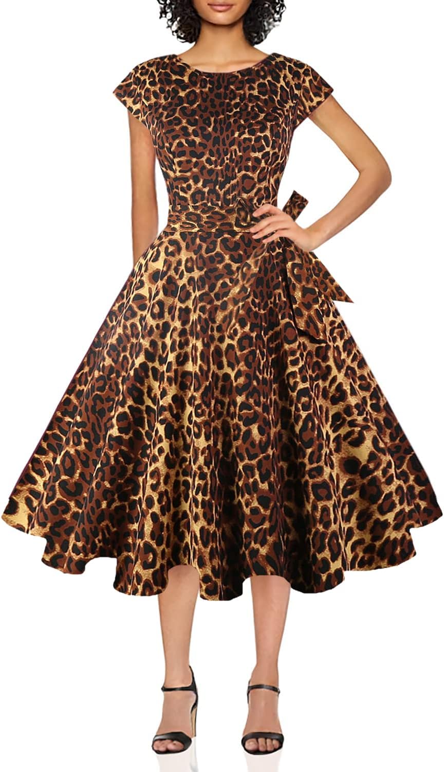 Vintage 1950 Boatneck Cap Sleeve Swing Cocktail Dress with Pockets