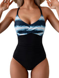 One Piece Tummy Control Swimsuit - Twist Front Slimming V Neck Jewelry