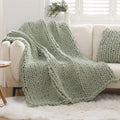 Chunky Knit Blanket Throw 51in x 63in - Sage Green Cozy Chenille