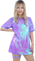 Sequin Mini T-Shirt Dress for Women - Sparkly Lavender Haze