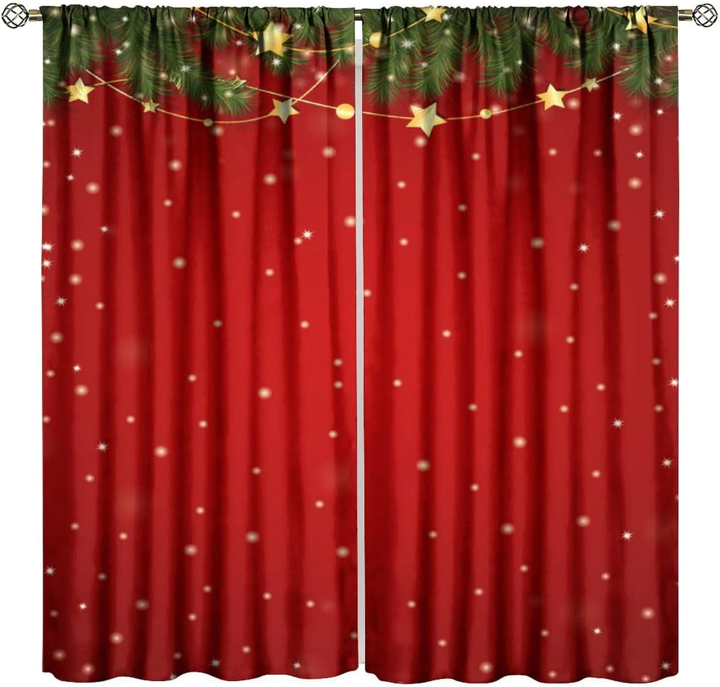BOVROTIN Merry Christmas Blackout Curtain 42x45 - Festive Red Star Snowflakes Design for Cozy Living!