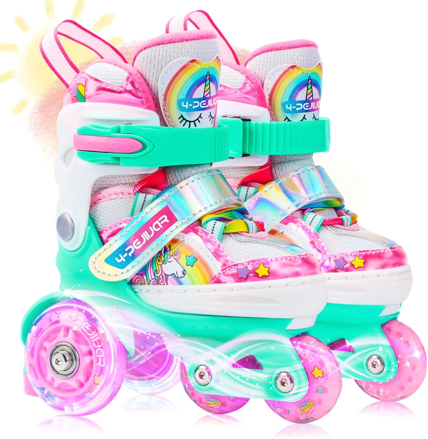 4-Pejiijar Rainbow Unicorn Kids Roller Skates for Girls Ages 2-12