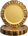 13 in Antique Gold Charger Plates Set of 6 - Textured Embossed Rim