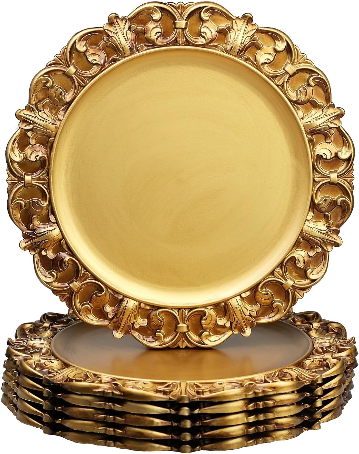 Set of 6 Textured Antique Gold Charger Plates for Elegant Dining