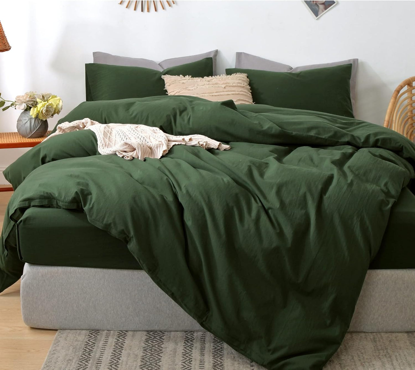MooMee Bedding Duvet Cover Set in Solid Forest Green for Comfort