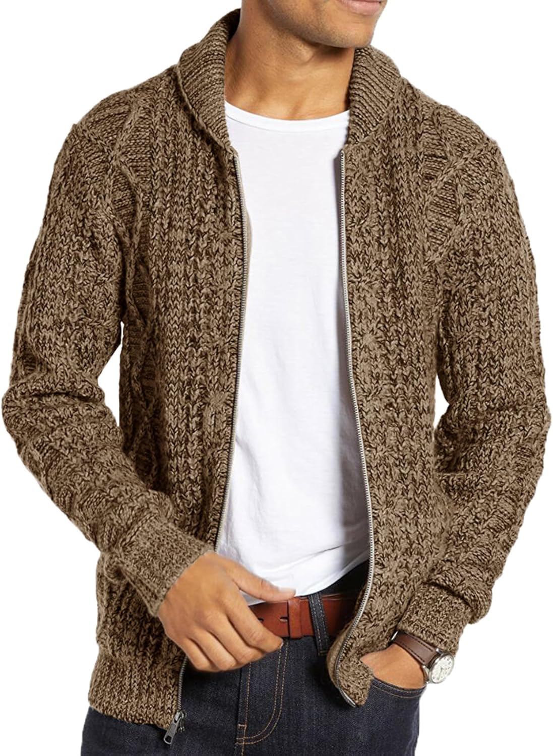 Ryannology Mens Shawl Neck Cardigan Sweater for Winter Style