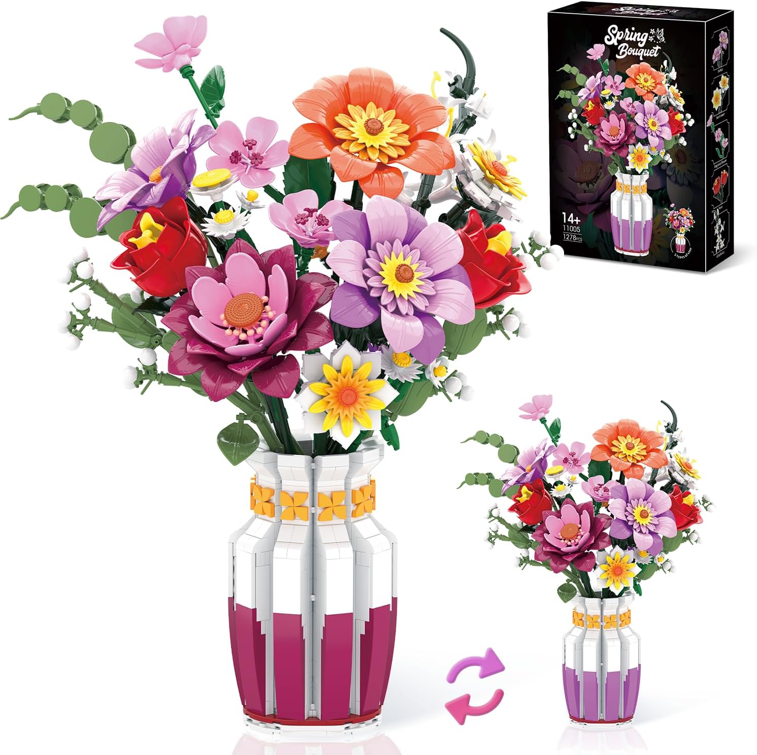 Dual-Tone Vase Flowers Bouquet Building Set for Home Decor
