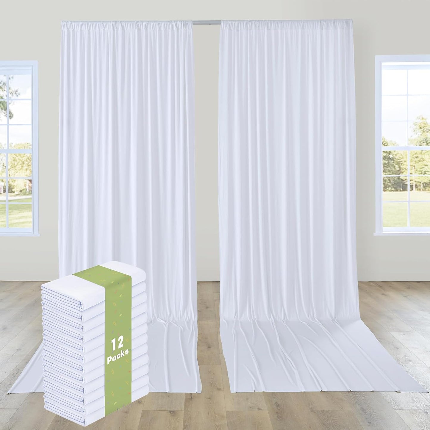 Premium 60ft White Backdrop Curtain - Wrinkle-Free Polyester for Stunning Events