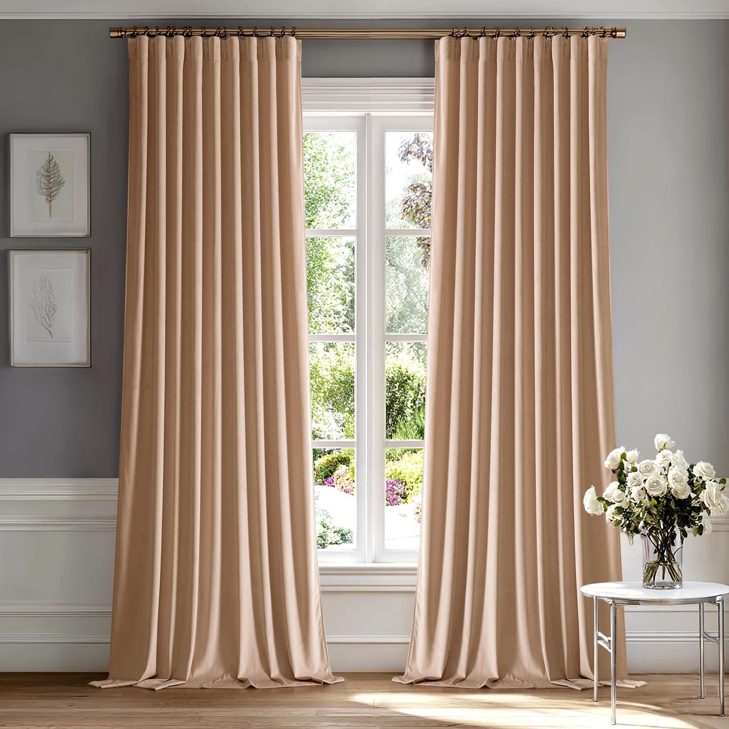 MIULEE Blush Beige Velvet Curtains 84 inches for Luxury Rooms