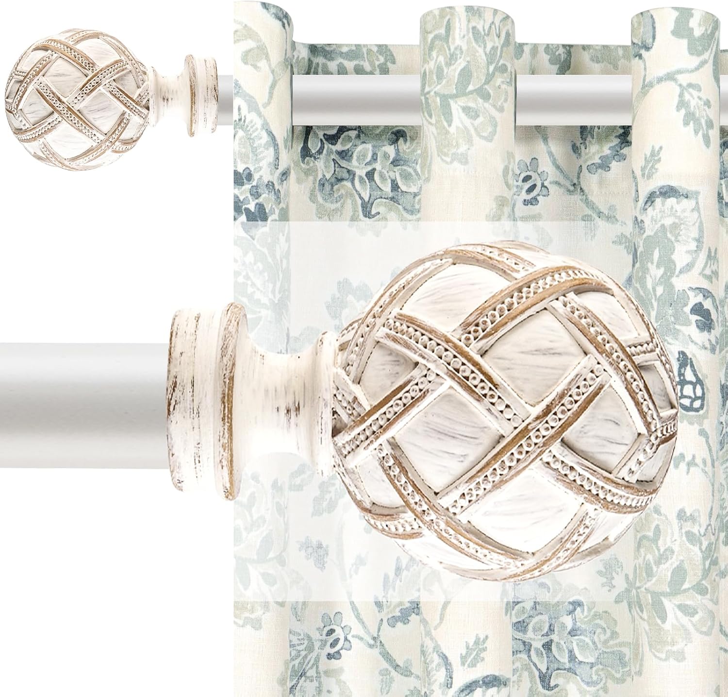 Adjustable Heavy Duty Curtain Rod: Weathered White, 28-48 Inches