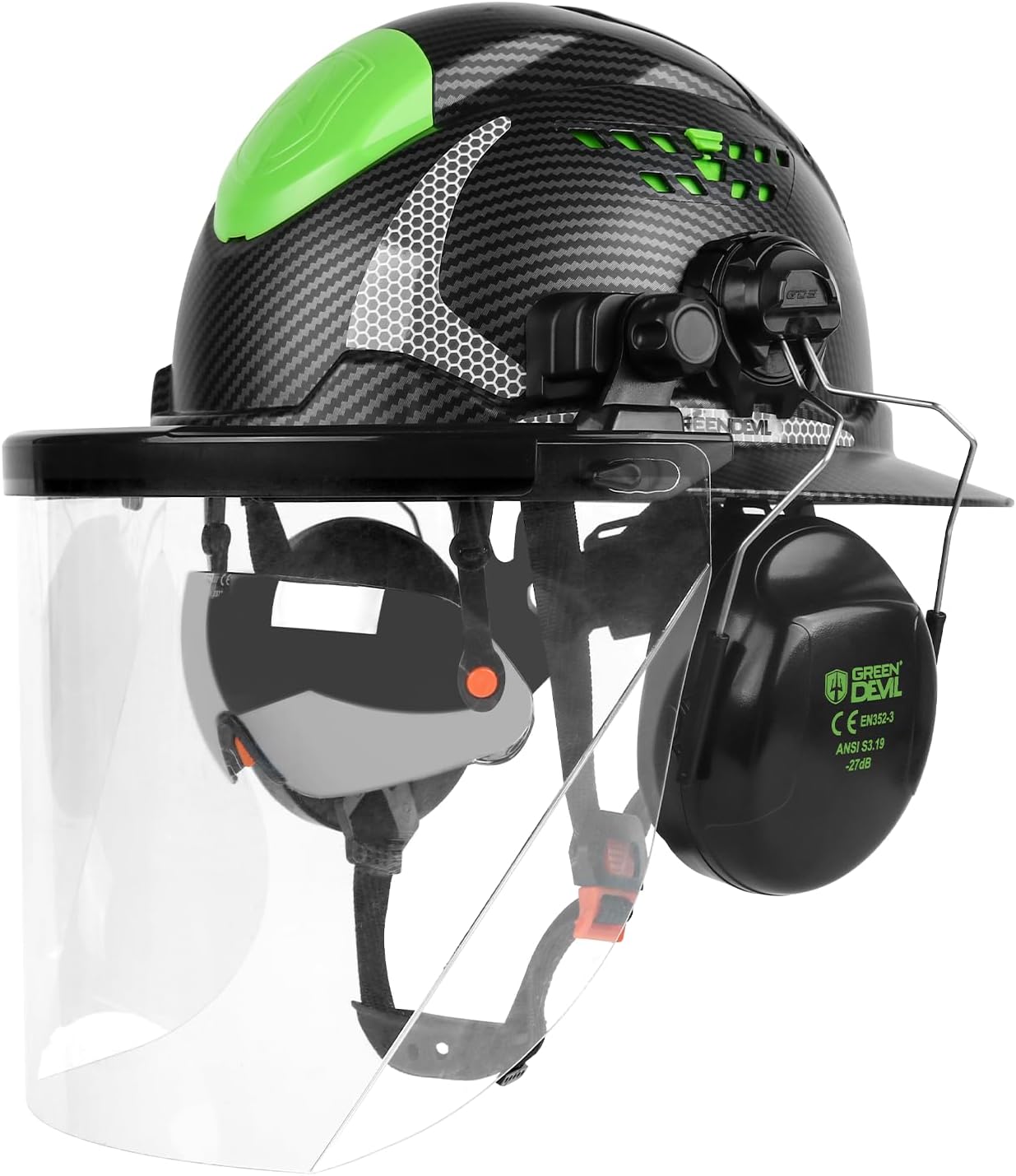 GREEN DEVIL Chainsaw Helmet with Face Shield and Ear Muffs