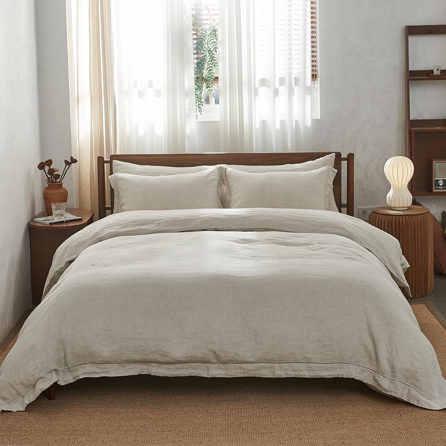 100% Washed Linen Duvet Cover Set for a Cozy Farmhouse Look
