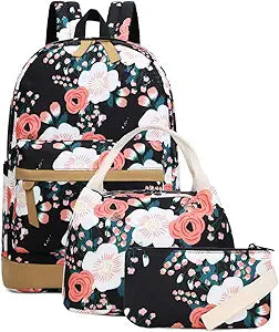 JIANYA School Backpack Set for Teen Girls - Lightweight Floral Design