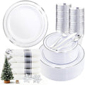 350Piece Silver Plastic Dinnerware Set for 50 Guests - Elegant