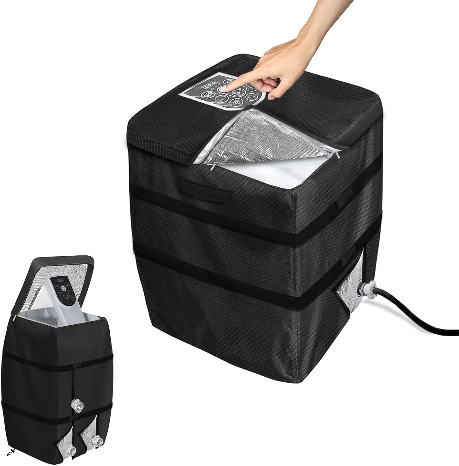 Hot Tub Spa Heater Pump Cover with Insulation and Plush Lining